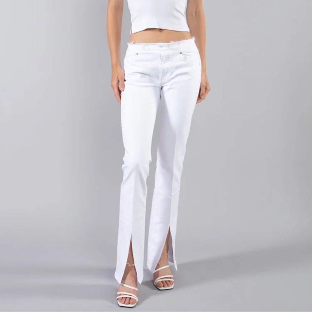 FRAME Cut Off Waist Mini Boot Slit Jeans NWT Blanc White Size 29